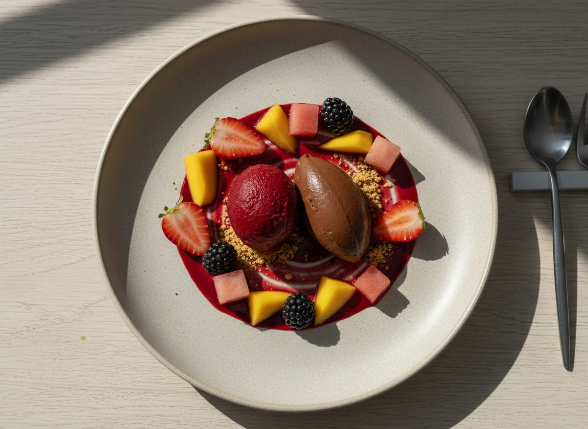 Dessert-Variation mit Sorbet und Mousse photo