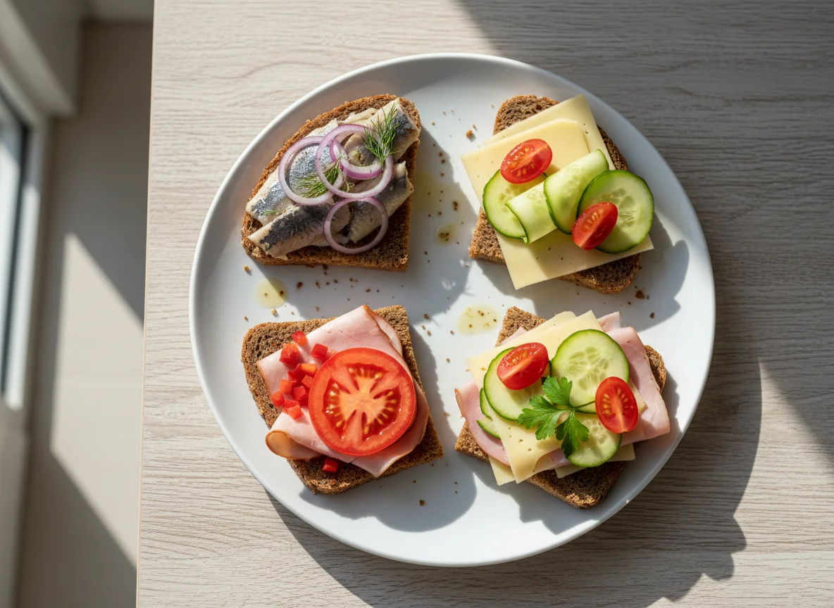 Deutsche belegte Brote mit Hering und Schinken photo