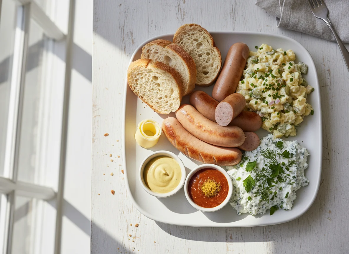Deutsche Wurstplatte mit Beilagen photo