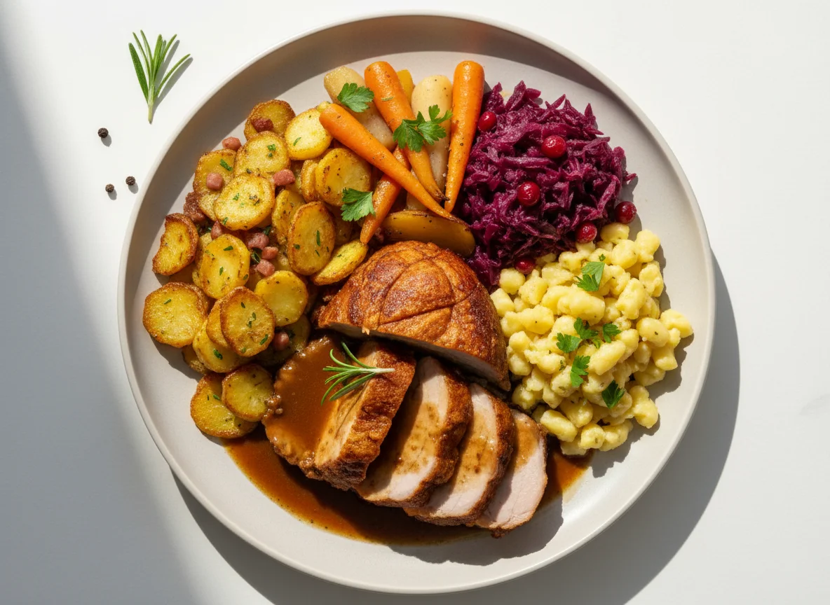 Deutscher Braten mit Beilagen photo