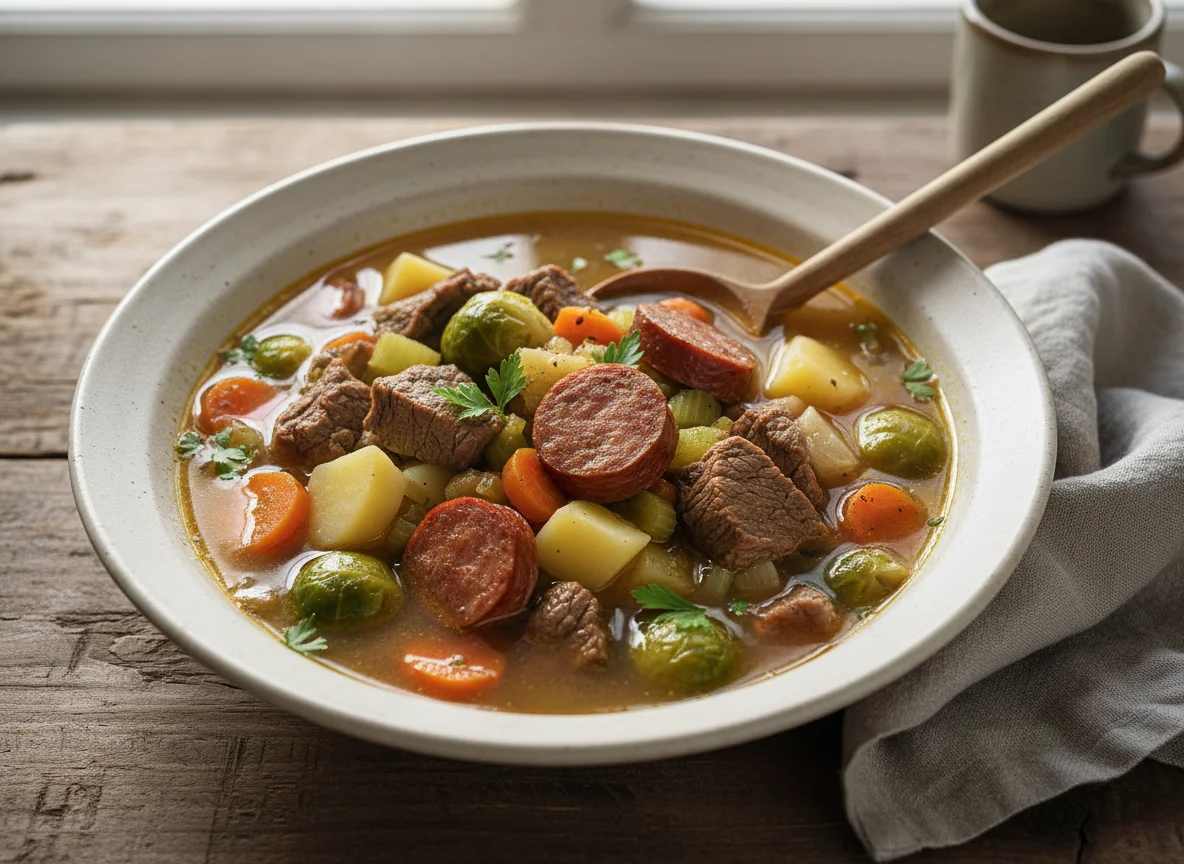 Deutscher Eintopf mit Wurst und Gemüse photo