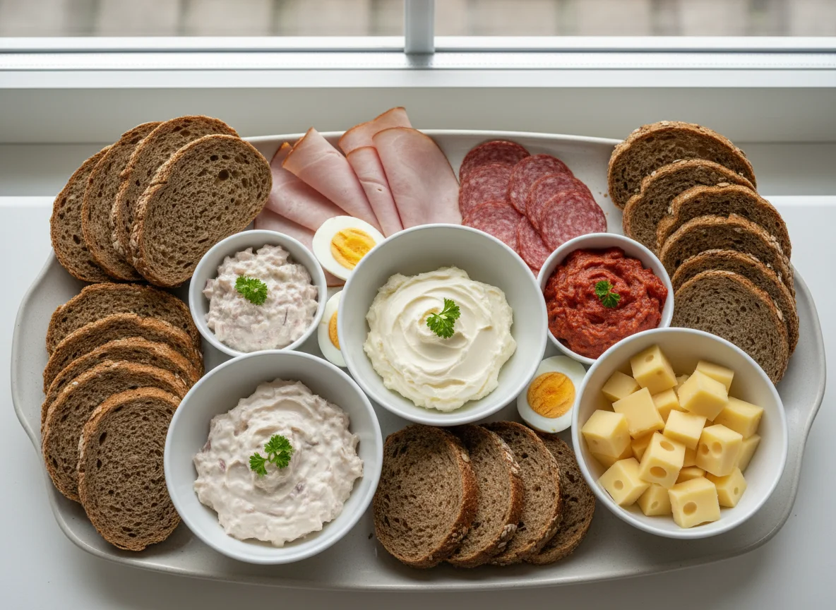Deutsches Abendbrot mit Aufschnitt und Dips photo
