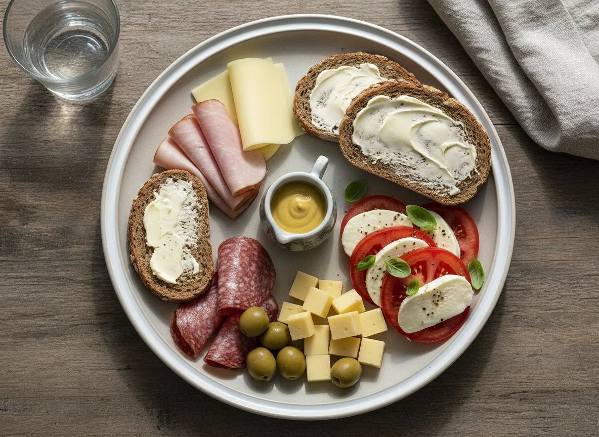 Deutsches Abendbrot mit Aufschnitt und Salat photo