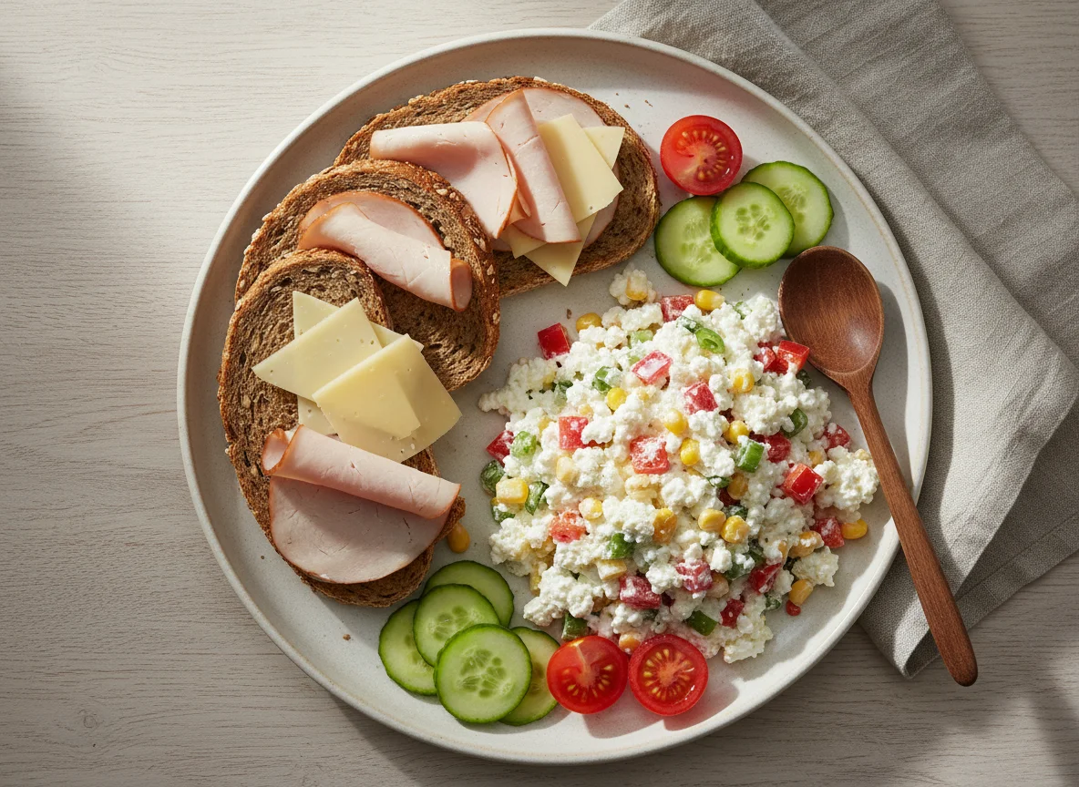 Deutsches Abendbrot mit Hüttenkäse-Salat photo