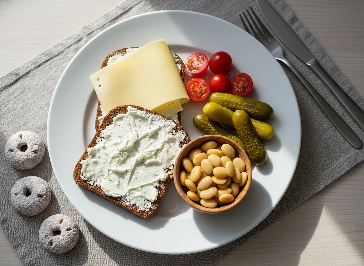 Deutsches Abendbrot mit Käse und Beilagen photo