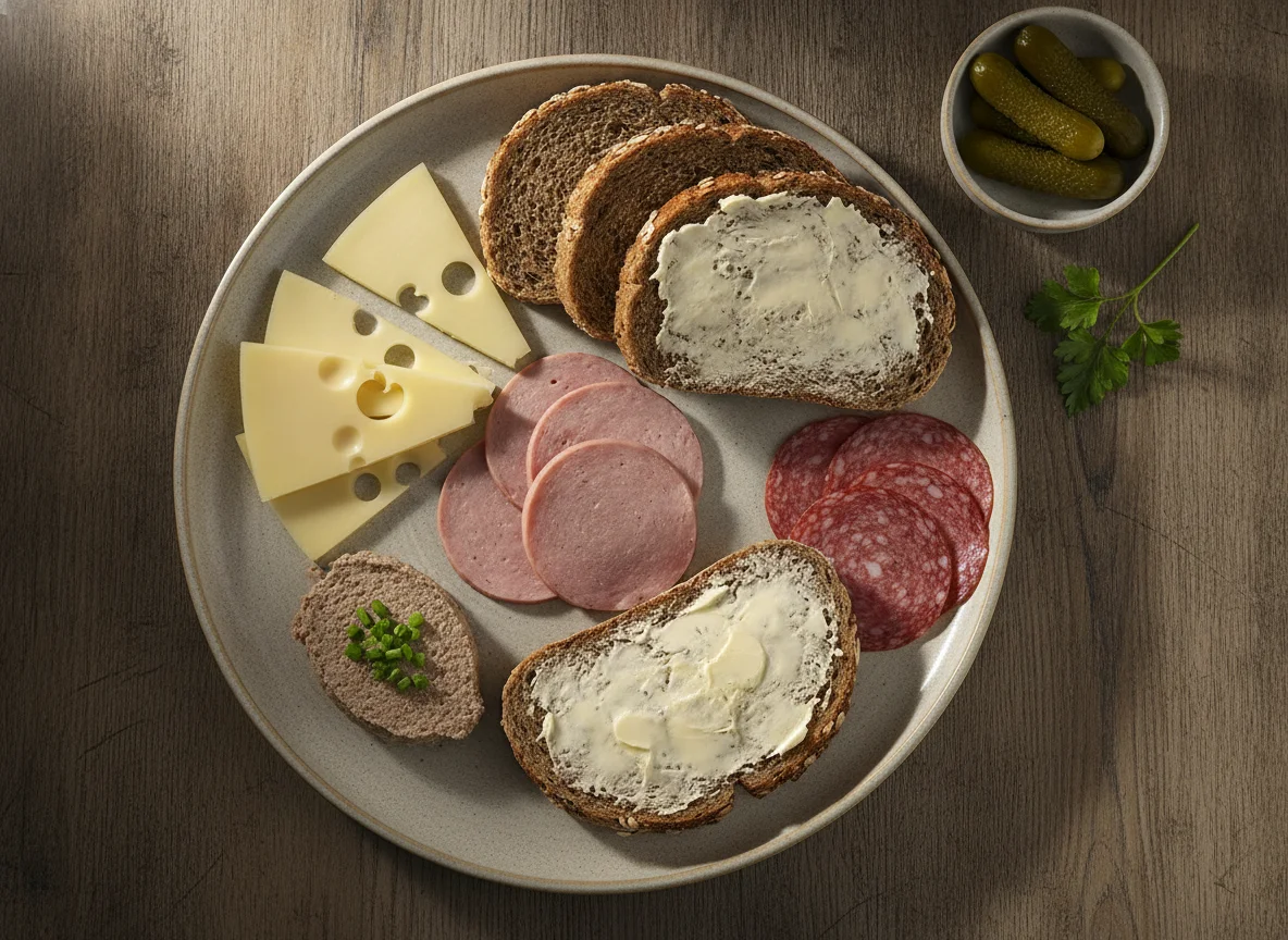 Deutsches Abendbrot mit Käse und Wurst photo
