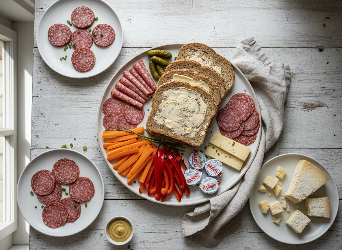 Deutsches Abendbrot mit Käse, Wurst und Gemüse photo