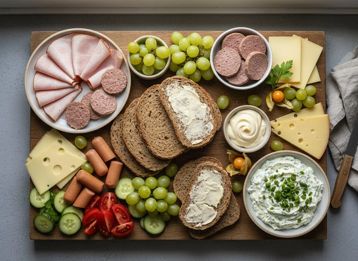 Deutsches Abendbrot mit verschiedenen Belägen photo