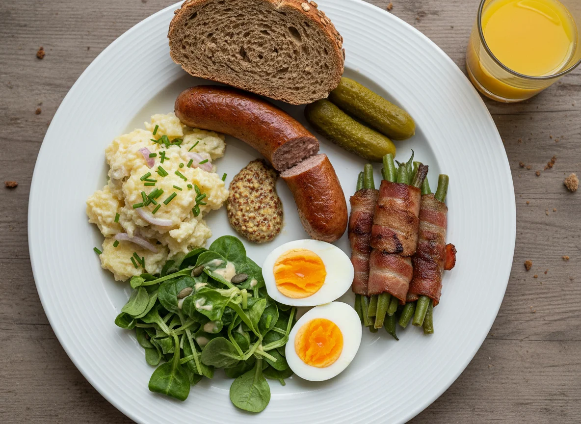 Deutsches Abendessen mit Wurst und Beilagen photo