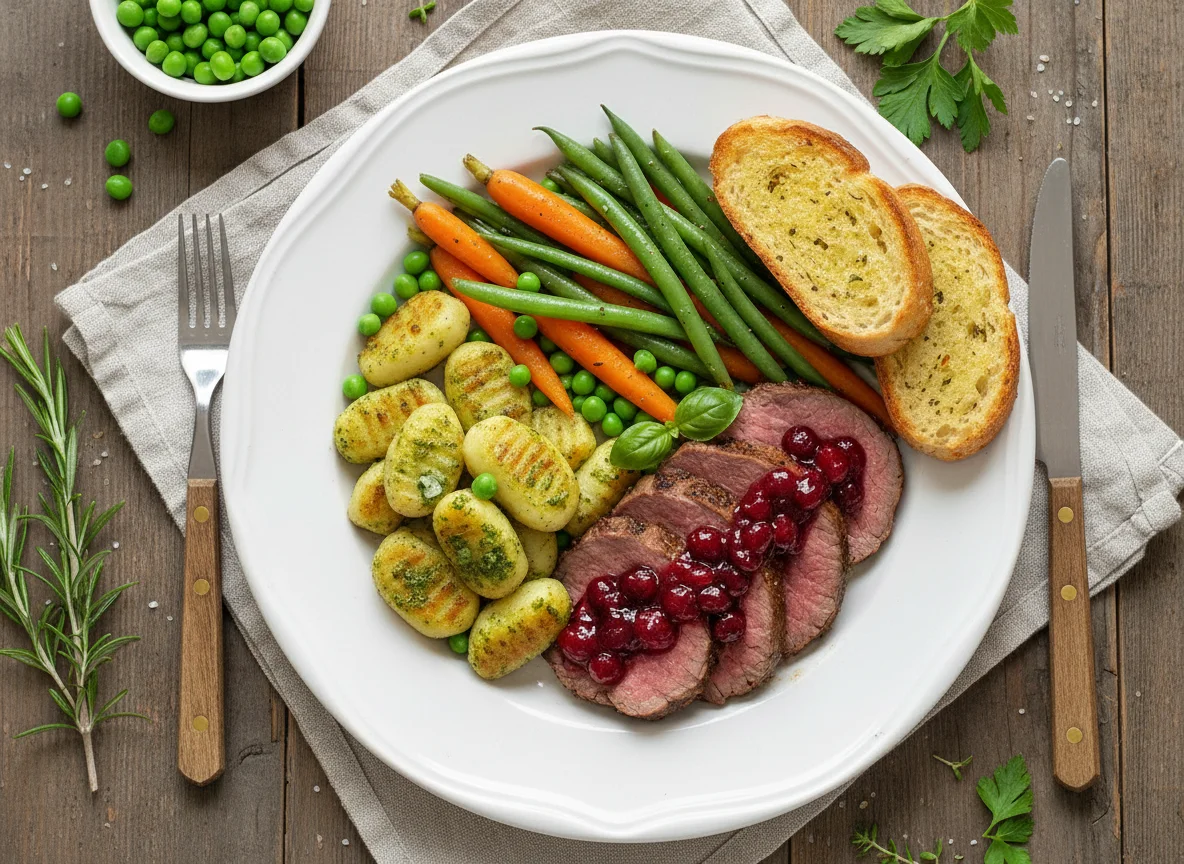 Deutsches Festessen mit Braten und Beilagen photo