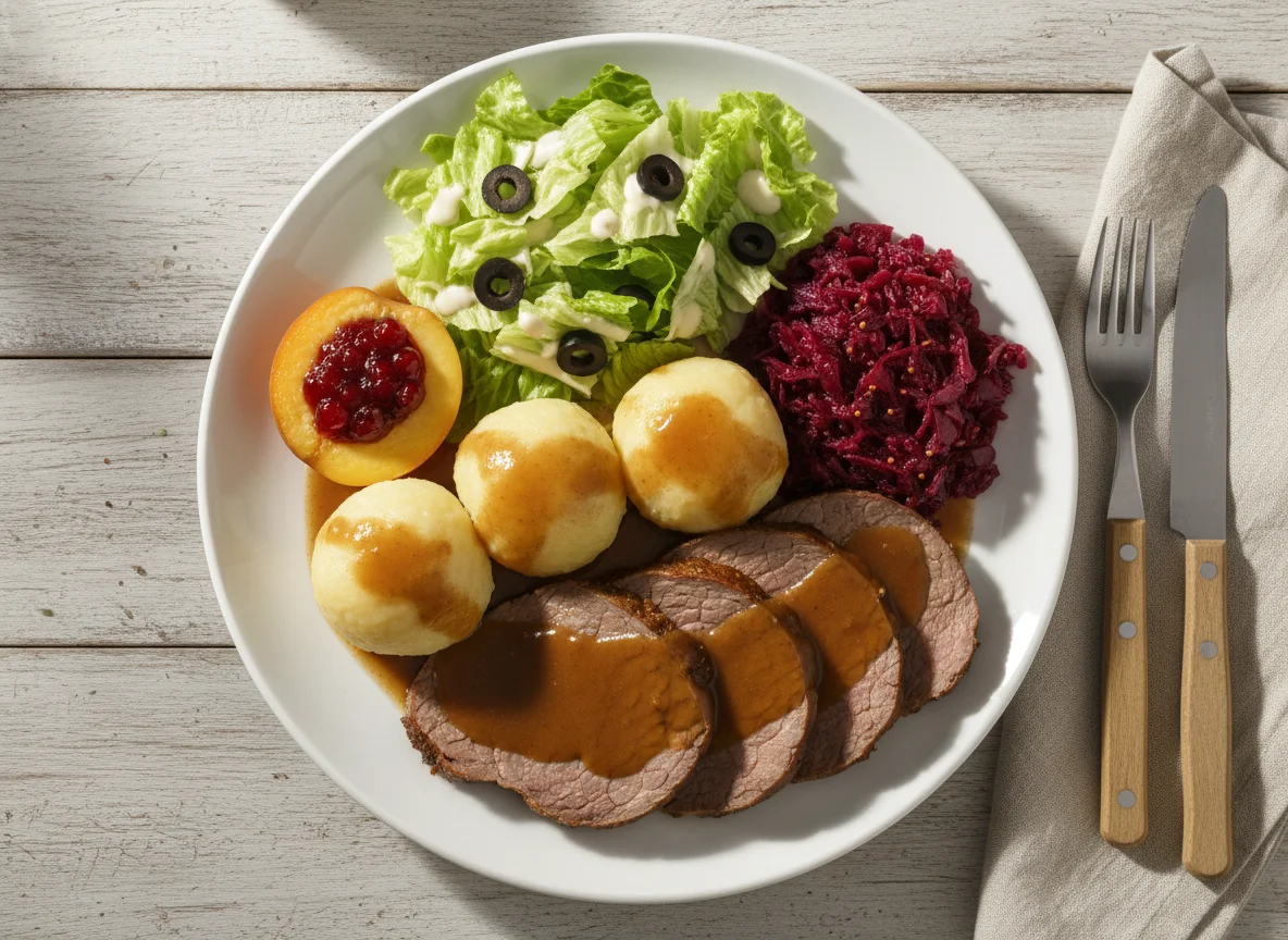 Deutsches Festessen mit Rinderbraten photo