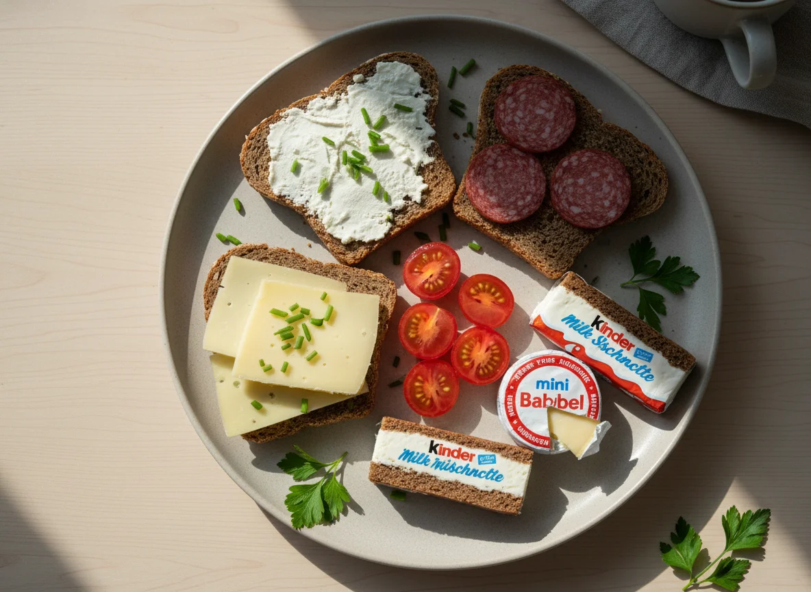 Deutsches Frühstück mit Brot, Käse, Wurst und Tomaten photo