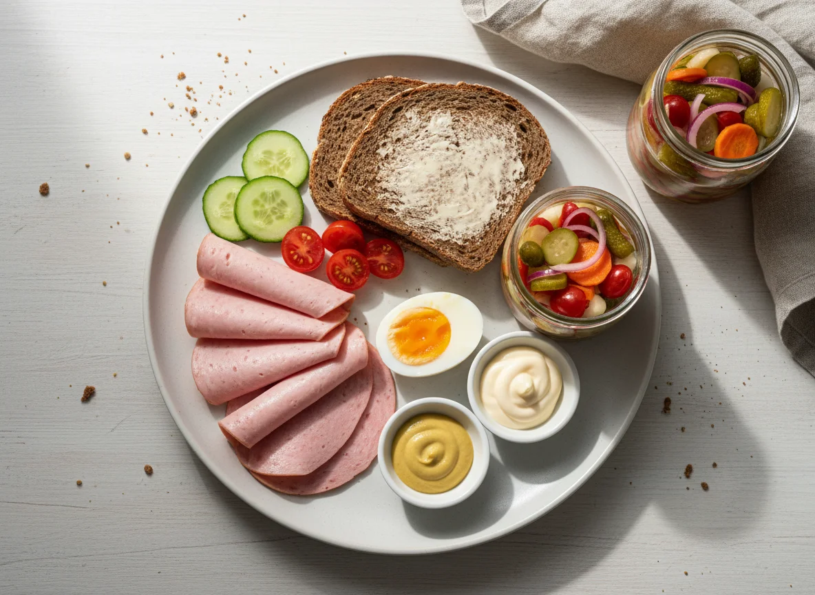 Deutsches Frühstück mit Brot und Aufschnitt photo