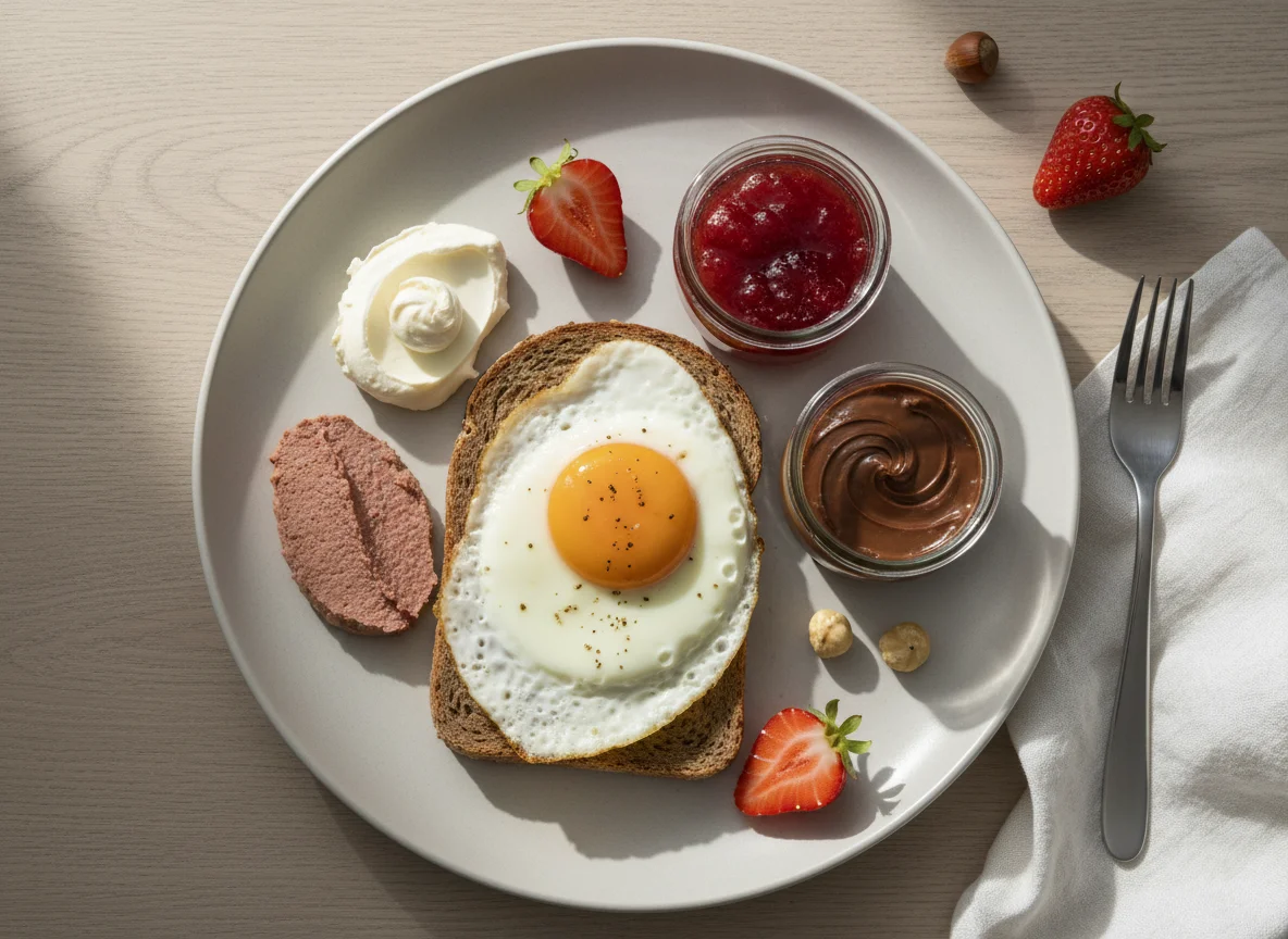 Deutsches Frühstück mit Brot und Ei photo