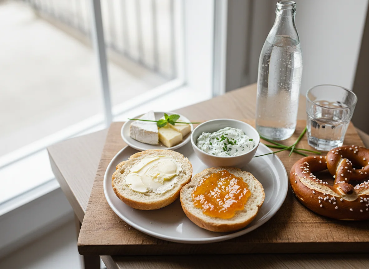 Deutsches Frühstück mit Brötchen und Aufstrichen photo
