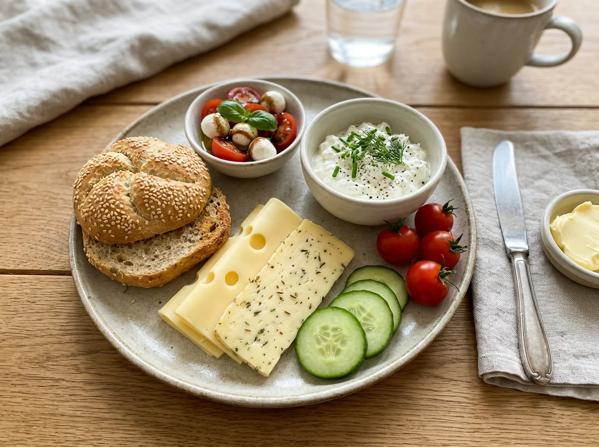 Deutsches Frühstück mit Brötchen und Käse photo