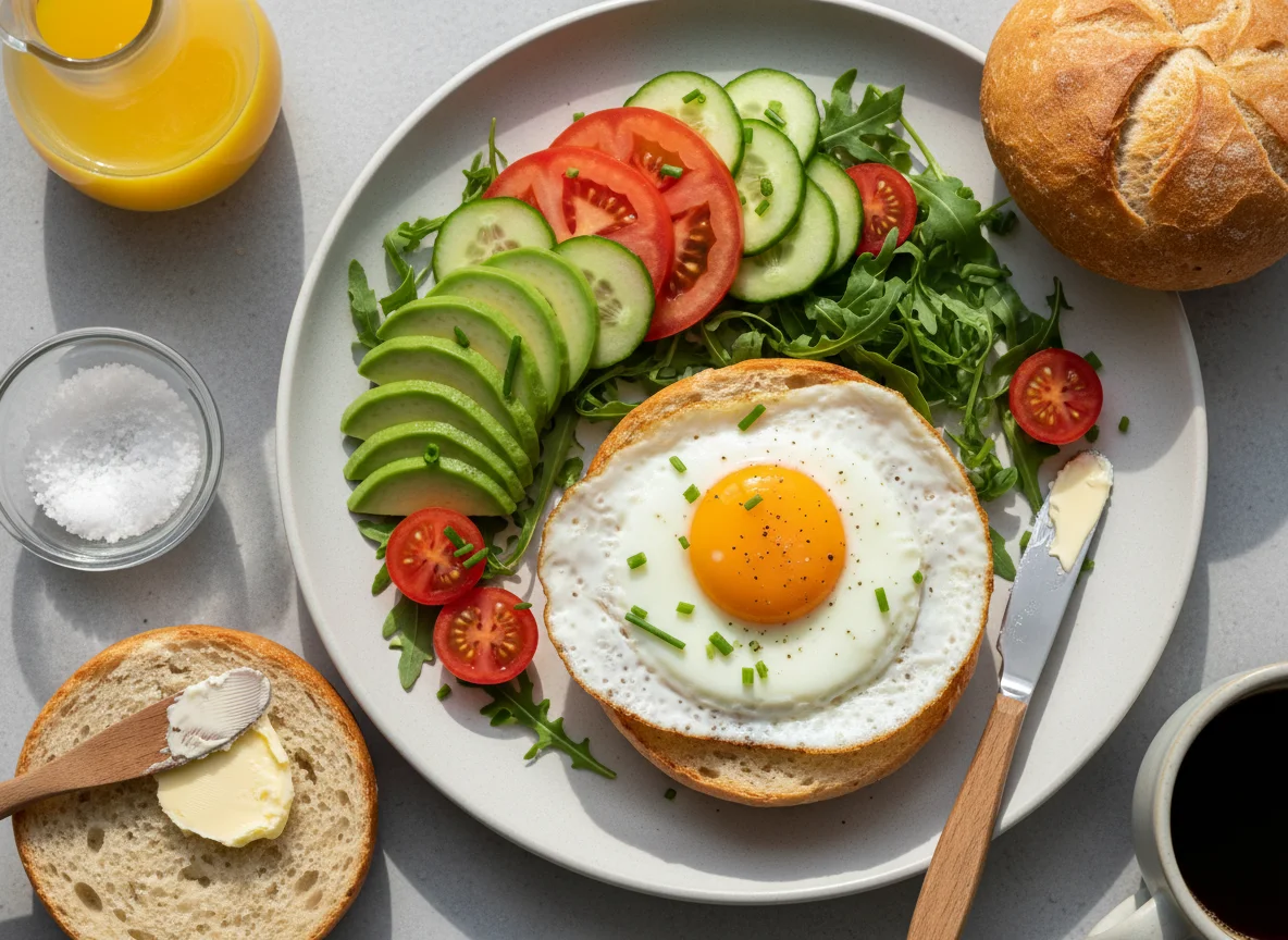 Deutsches Frühstück mit Ei und Avocado photo