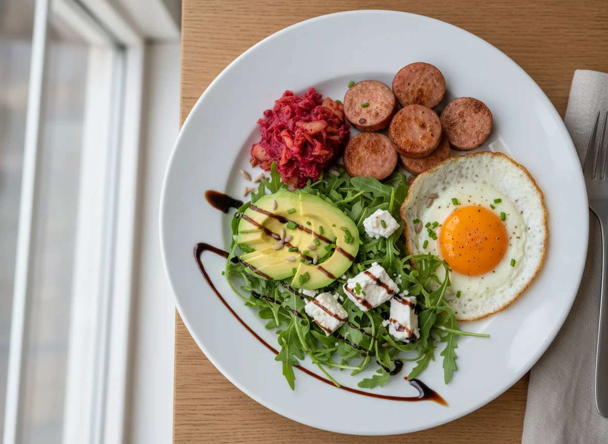 Deutsches Frühstück mit Ei und Salat photo
