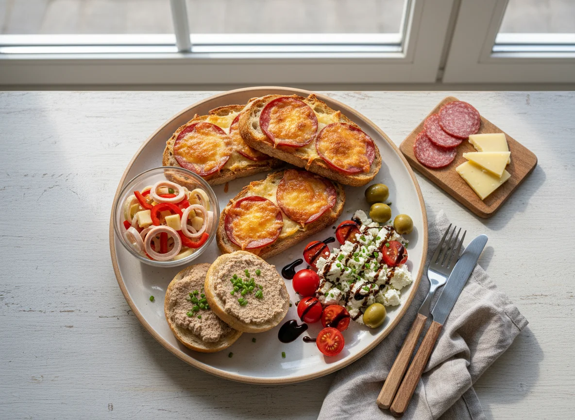 Deutsches Frühstück mit herzhaften Beilagen photo