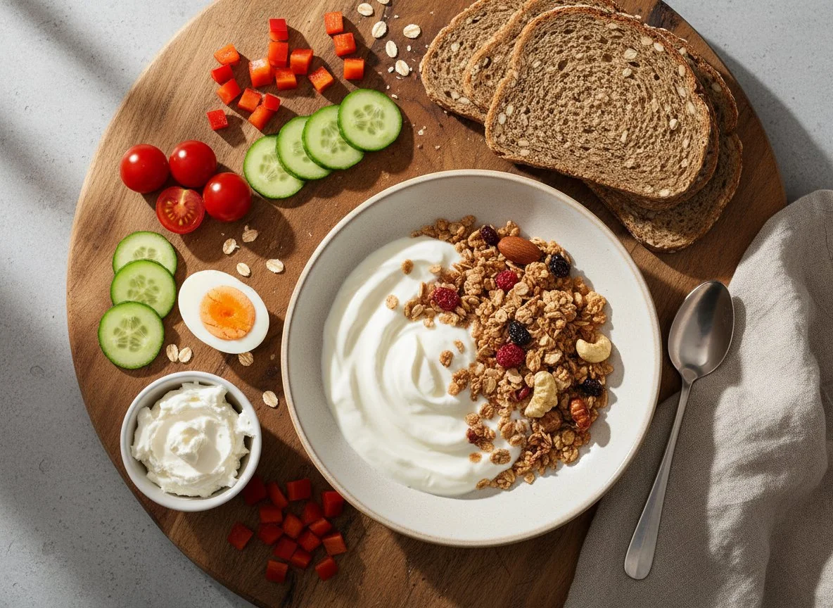 Deutsches Frühstück mit Joghurt und Müsli photo
