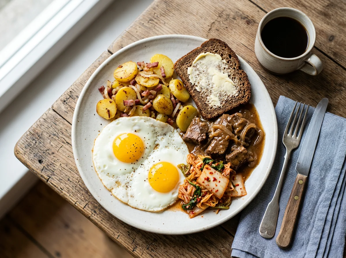 Deutsches Frühstück mit Kimchi photo