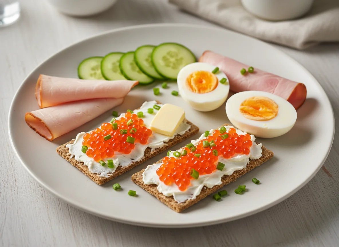 Deutsches Frühstück mit Knäckebrot und Ei photo