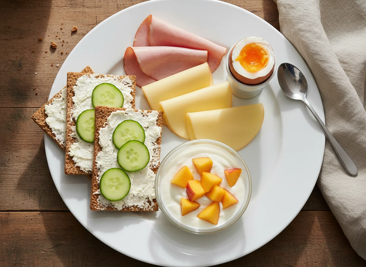 Deutsches Frühstück mit Knäckebrot und Joghurt photo