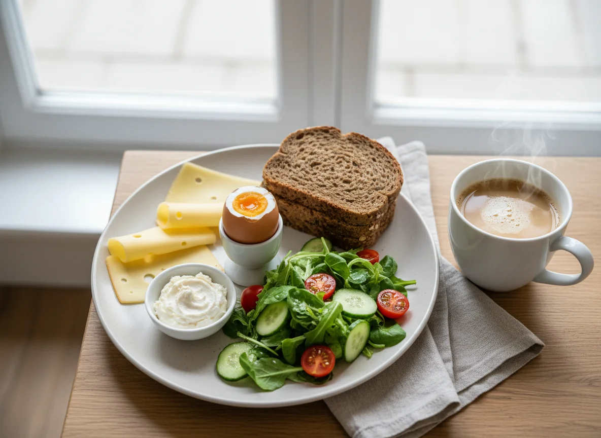 Deutsches Frühstück mit Salat und Kaffee photo