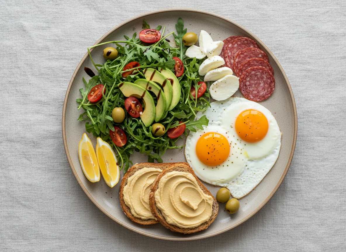 Deutsches Frühstück mit Salat und Spiegelei photo