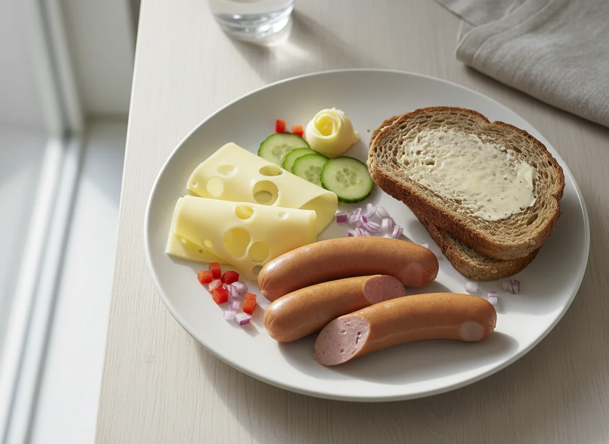 Deutsches Frühstück mit Wurst und Käse photo