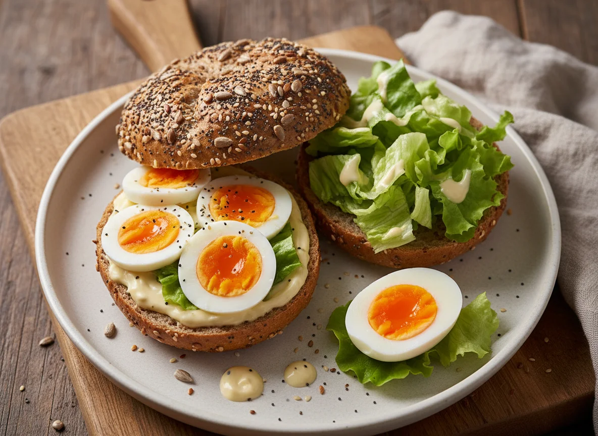 Dinkel Brötchen mit Ei und Salat photo
