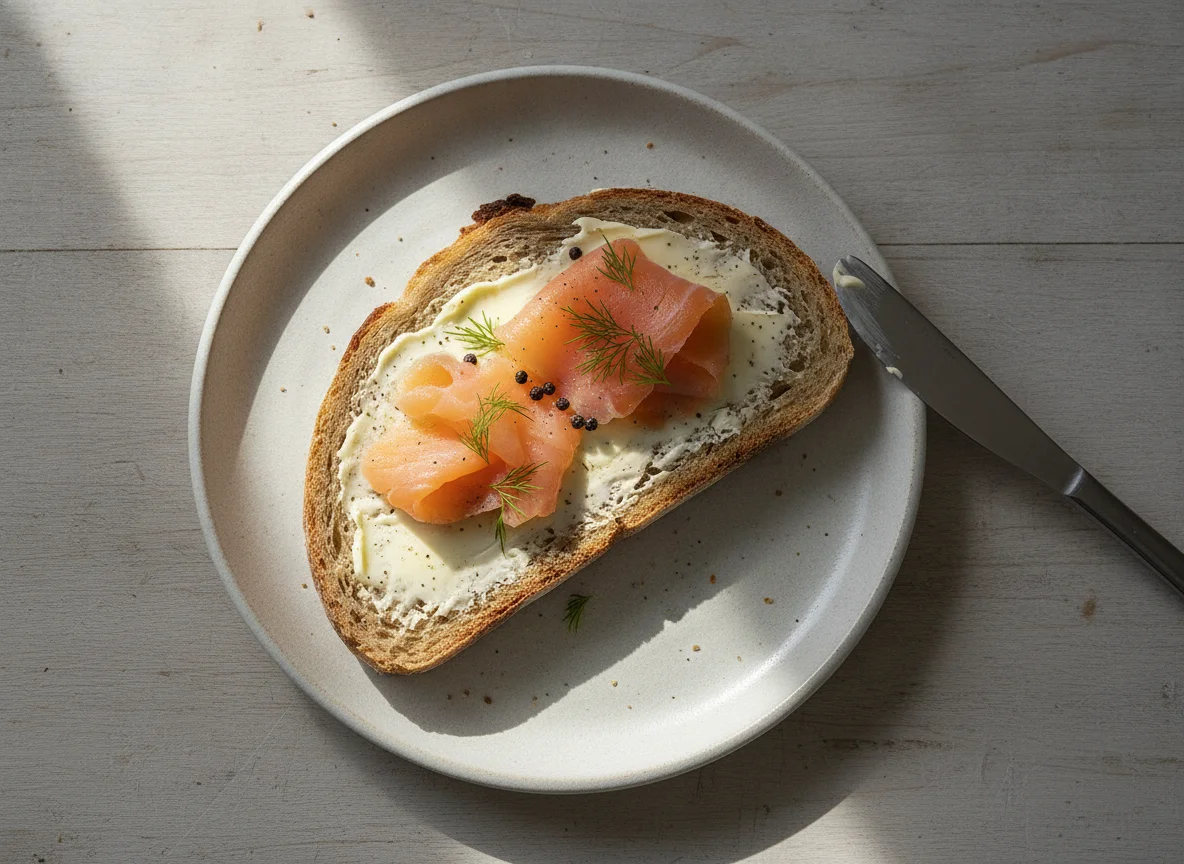Dinkelbrot mit Butter und Lachs photo