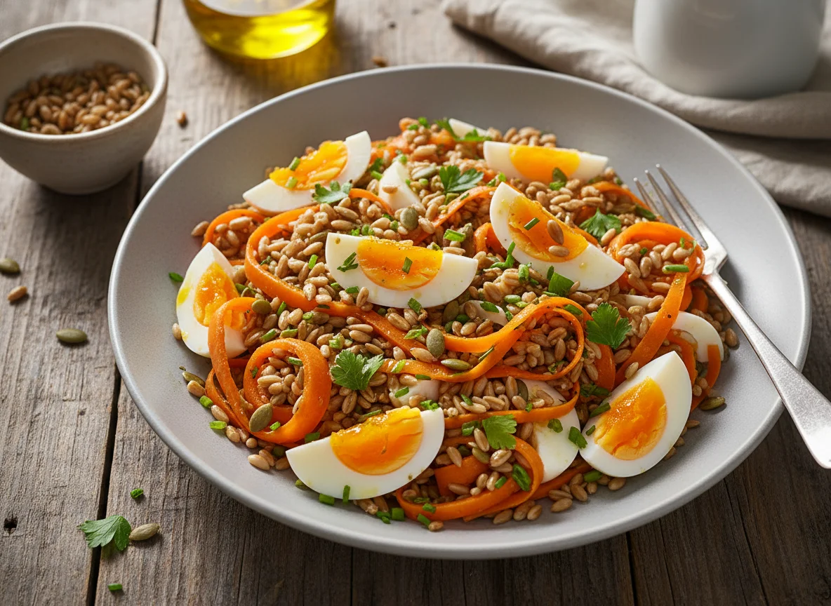 Dinkel-Karotten-Salat mit Ei photo