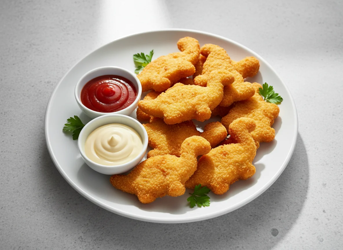 Dinosaurier-Nuggets mit Saucen photo
