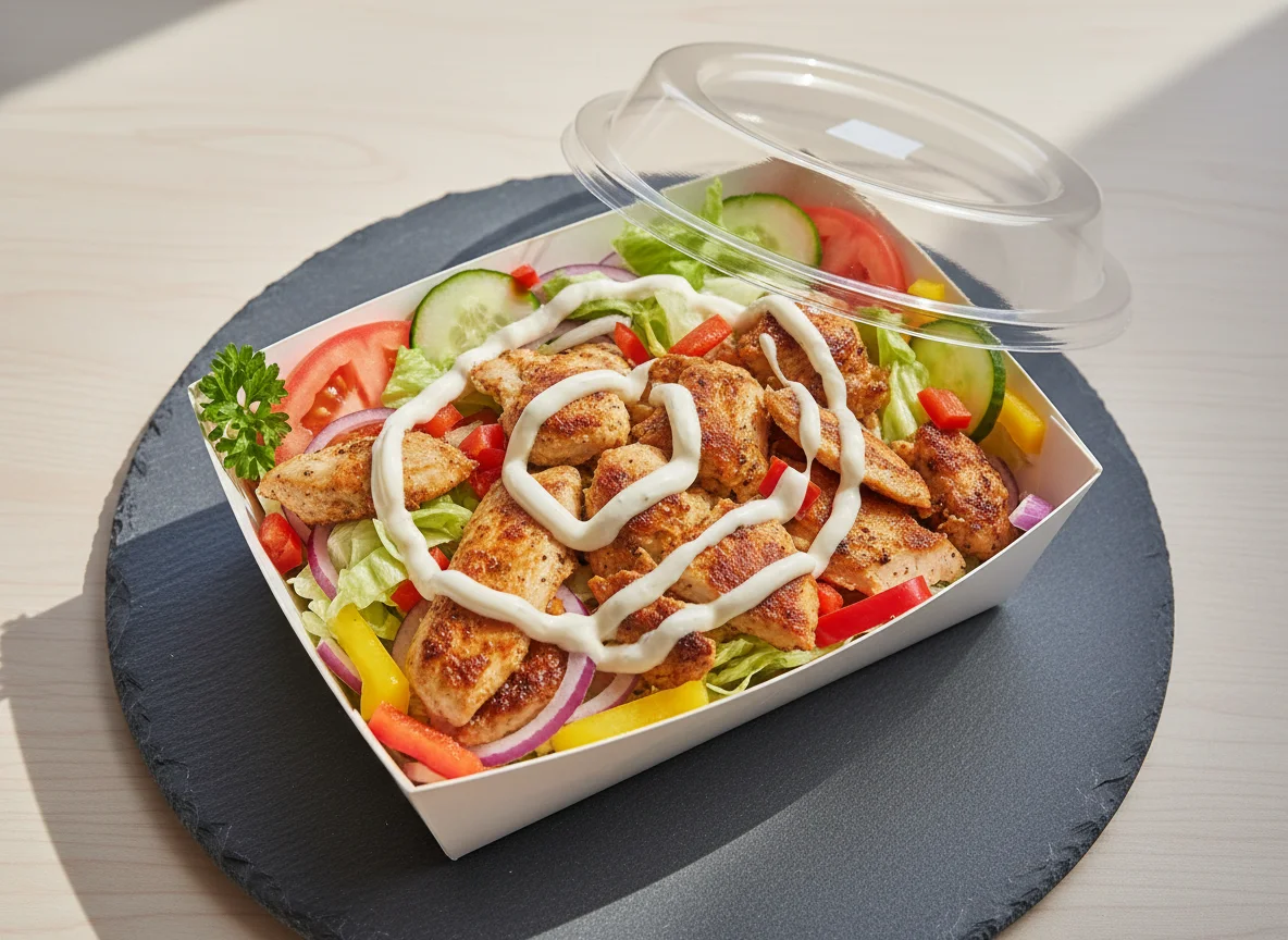 Döner Box mit Hähnchen und Sauce photo