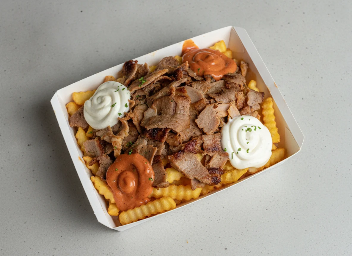 Döner Box mit Pommes und Fleisch photo