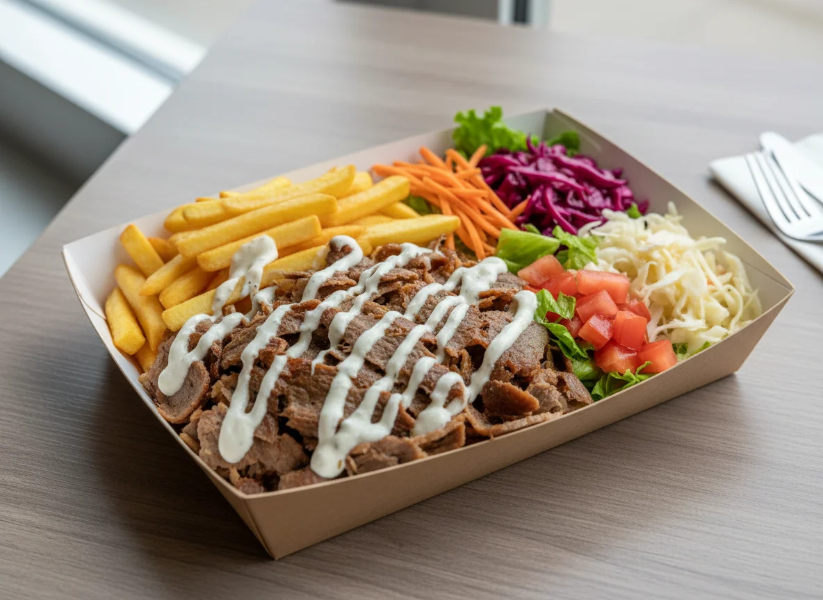 Döner Box mit Pommes und Salat photo