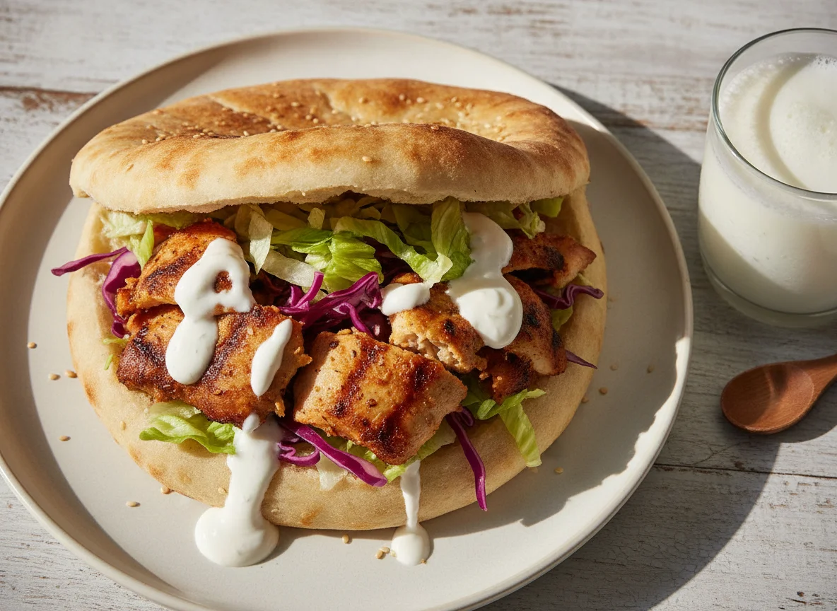 Döner Kebab im Fladenbrot mit Ayran photo