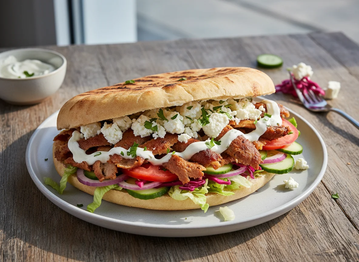 Döner Kebab im Fladenbrot mit Feta photo