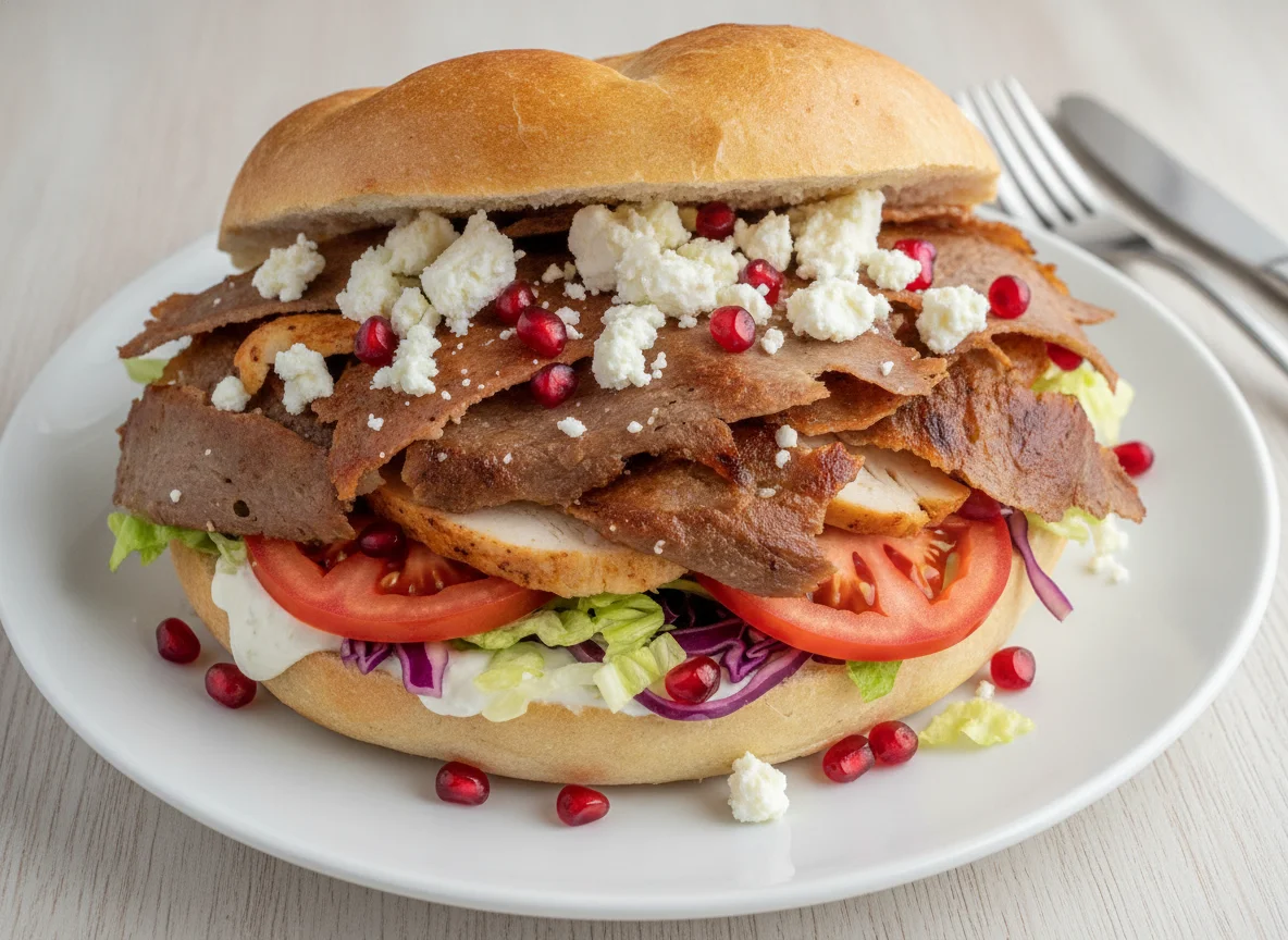 Döner Kebab im Fladenbrot mit Schafskäse photo