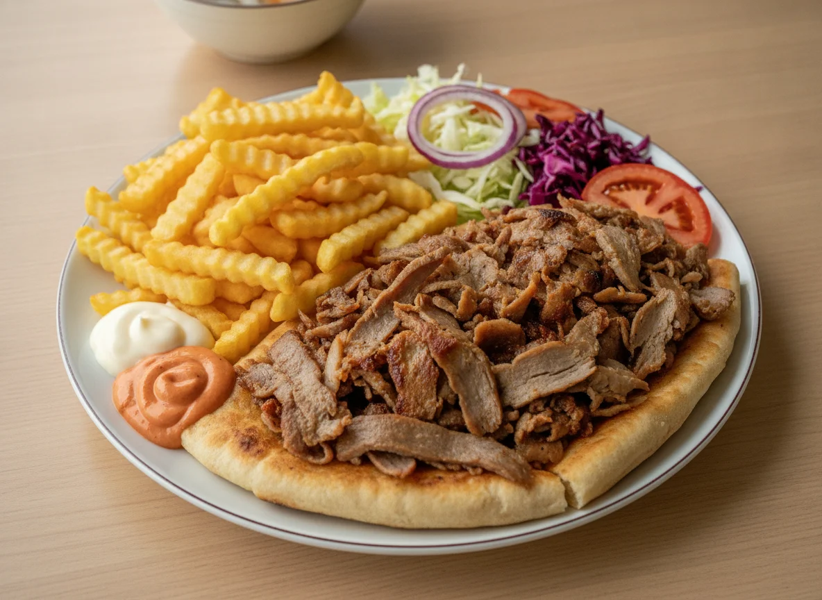 Döner Kebab mit Pommes und Mayonnaise photo