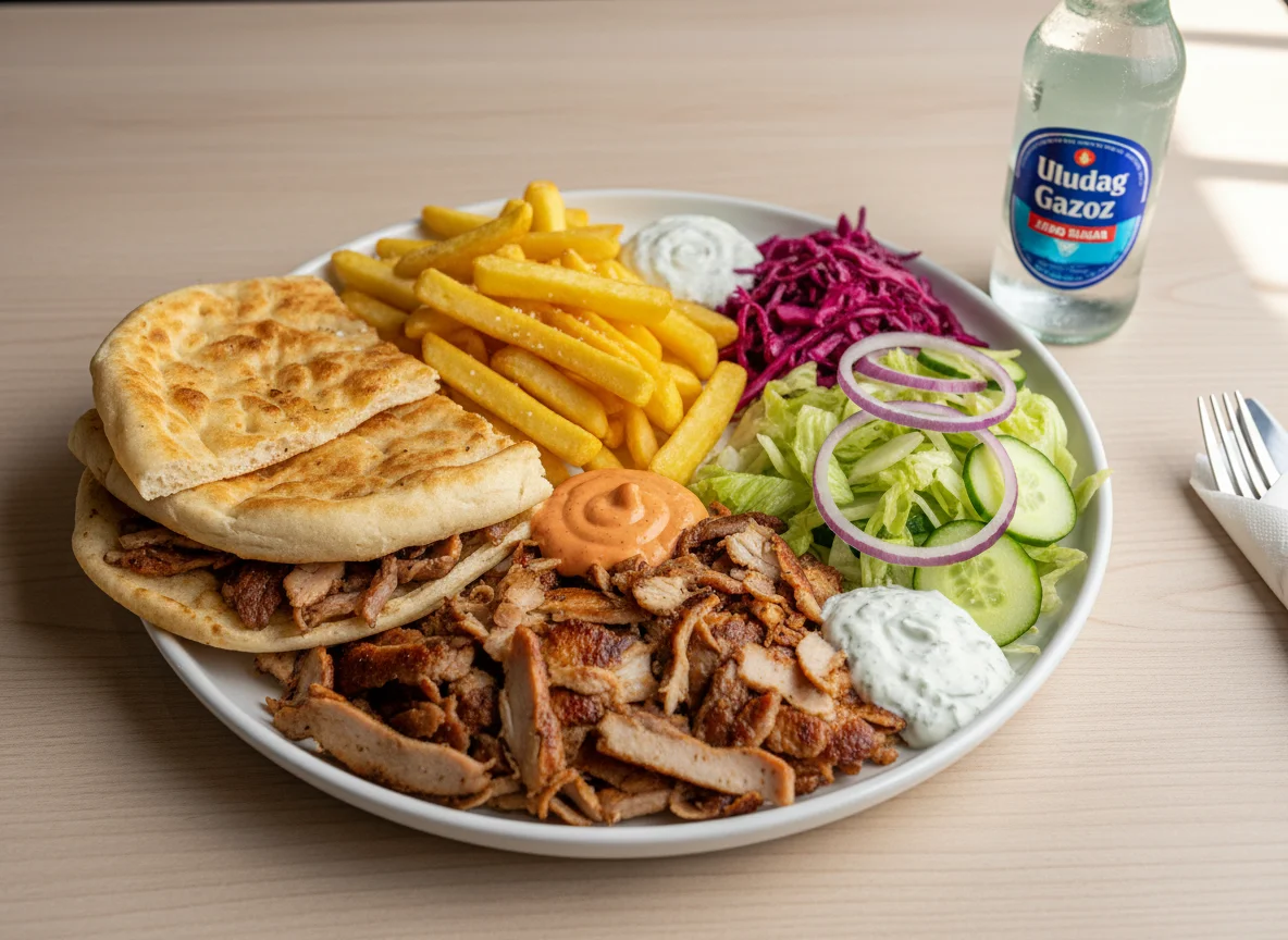 Döner Kebab mit Pommes und Uludag Gazoz Zero photo