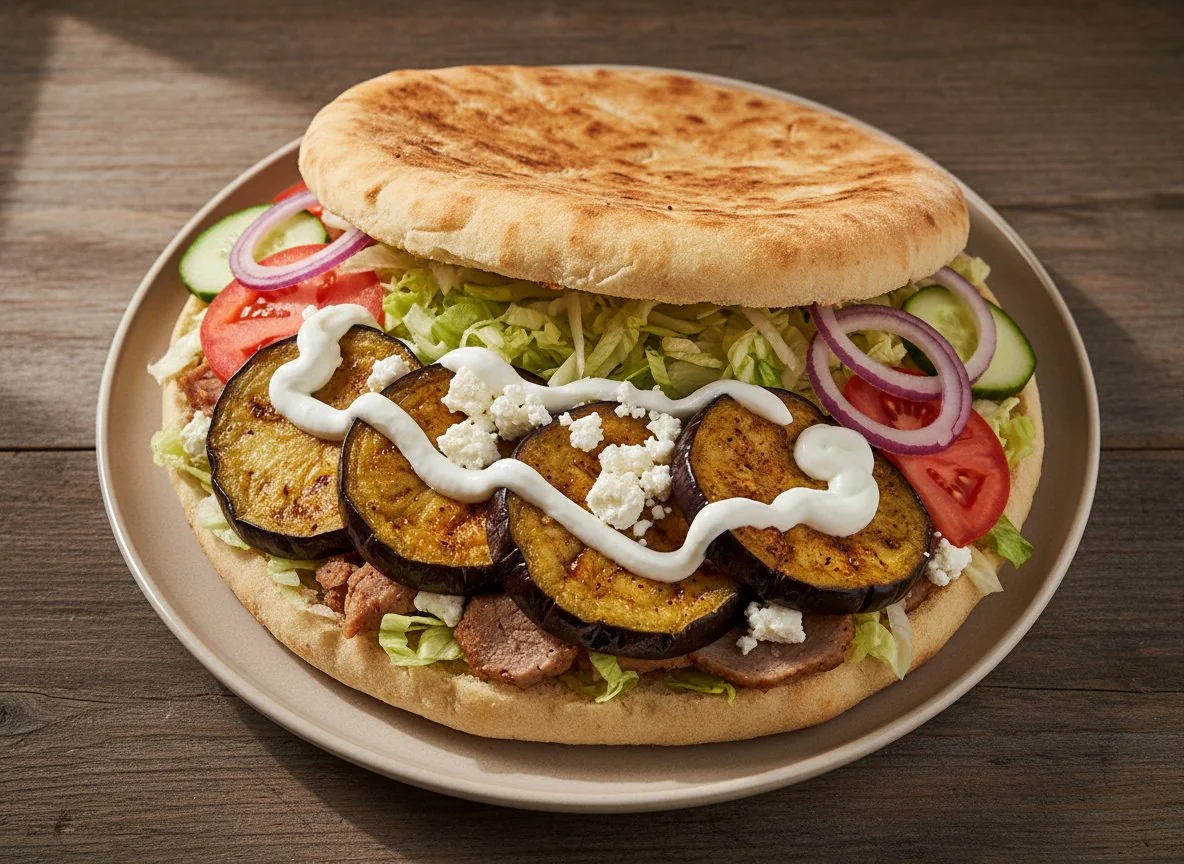 Döner mit Aubergine und Feta photo