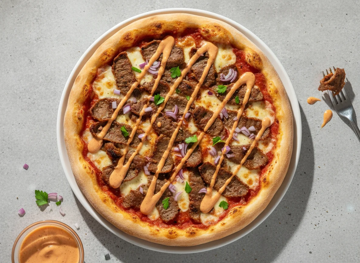 Döner Pizza mit Cocktailsauce photo
