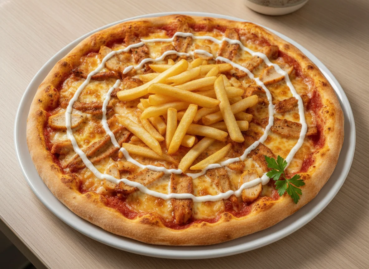 Döner Pizza mit Pommes photo