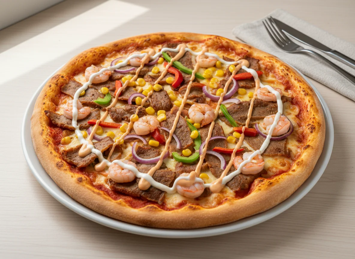 Döner Pizza mit Sauce photo