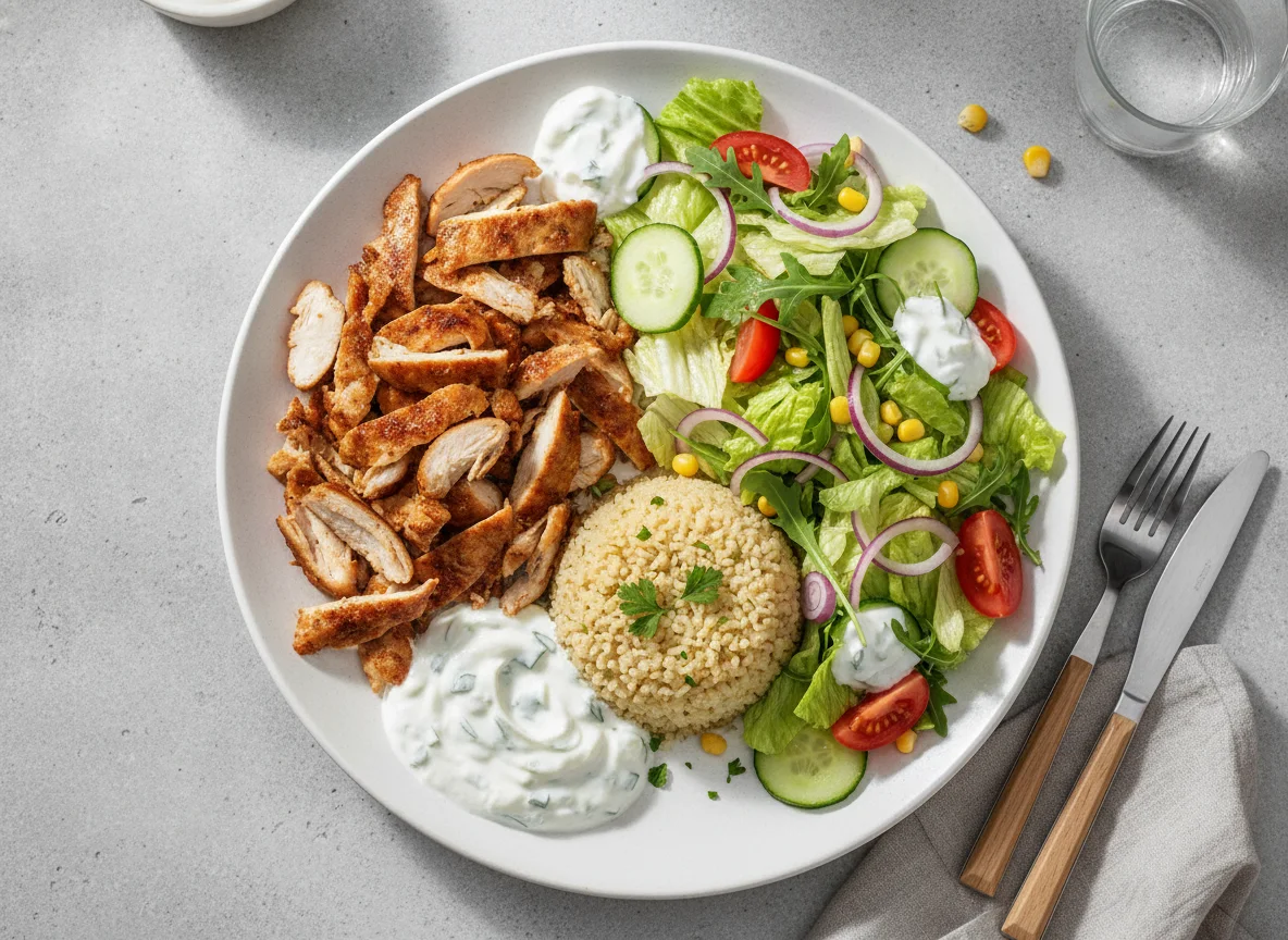 Döner Teller mit Bulgur und Salat photo