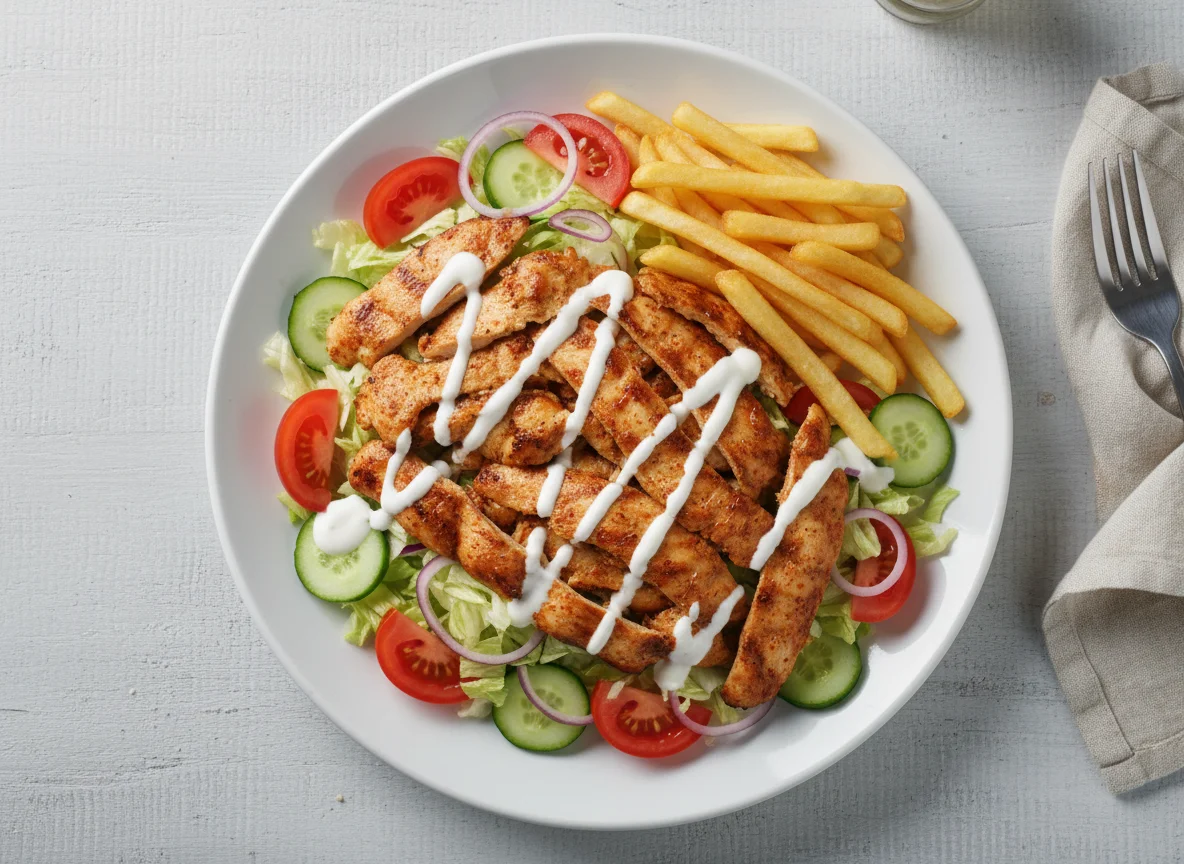Döner Teller mit Hähnchenfleisch und Salat photo