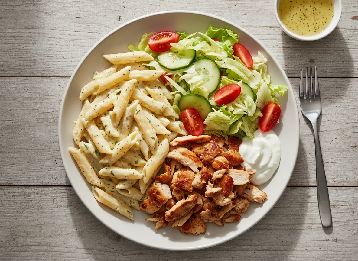 Döner Teller mit Nudeln und Salat photo