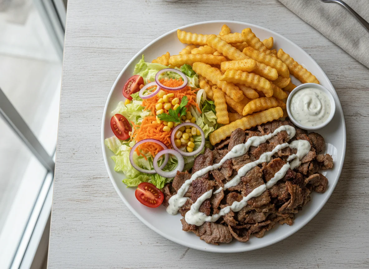 Döner Teller mit Pommes Frites und Salat photo